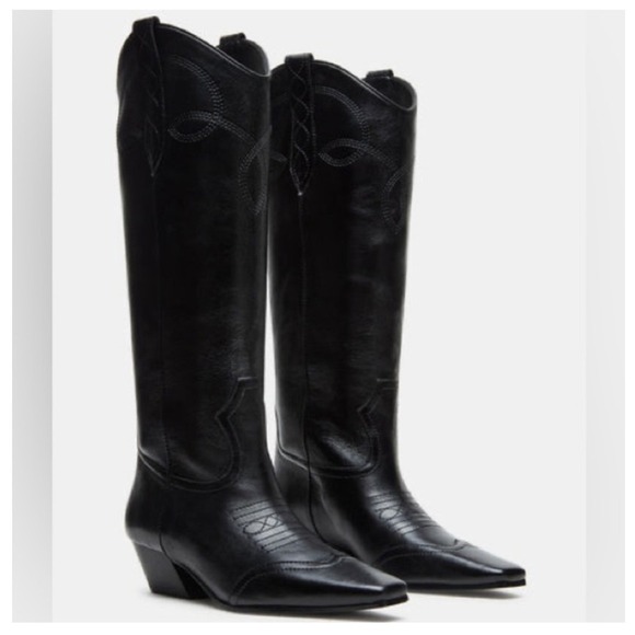 Steve Madden Dollie Black Leather Western Knee High Cowboy Boots Size 8.5 - Picture 9 of 12